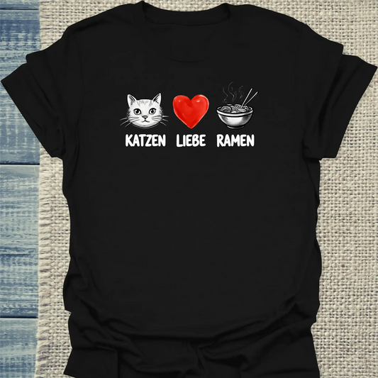 T-Shirt - Katzen - Liebe - Ramen - Unisex - Katze, Ramen Schwarz