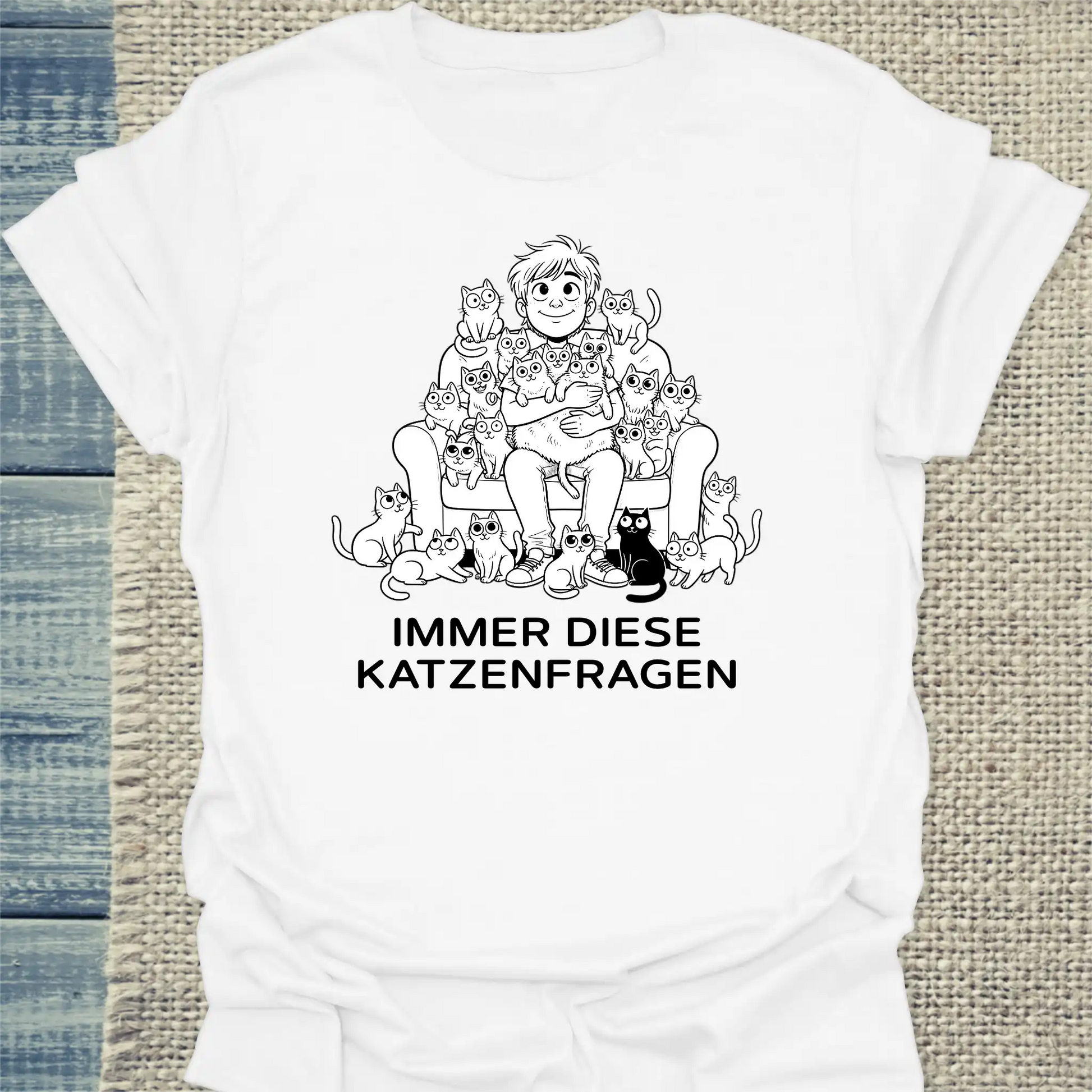 T-Shirt - Katzenfragen - Unisex - Katze, Cat Guy Weiß