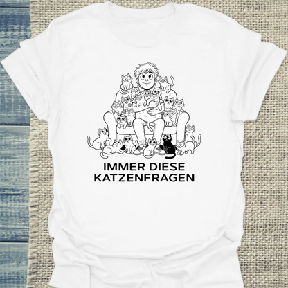 T-Shirt - Katzenfragen - Unisex - Katze, Cat Guy Weiß