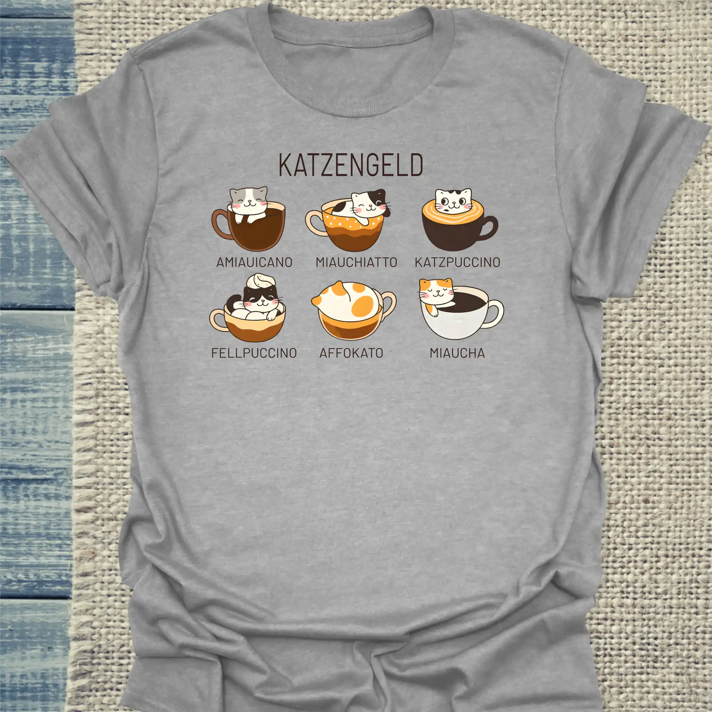 T-Shirt - Katzengeld - Unisex - Katze, Kaffee Grau