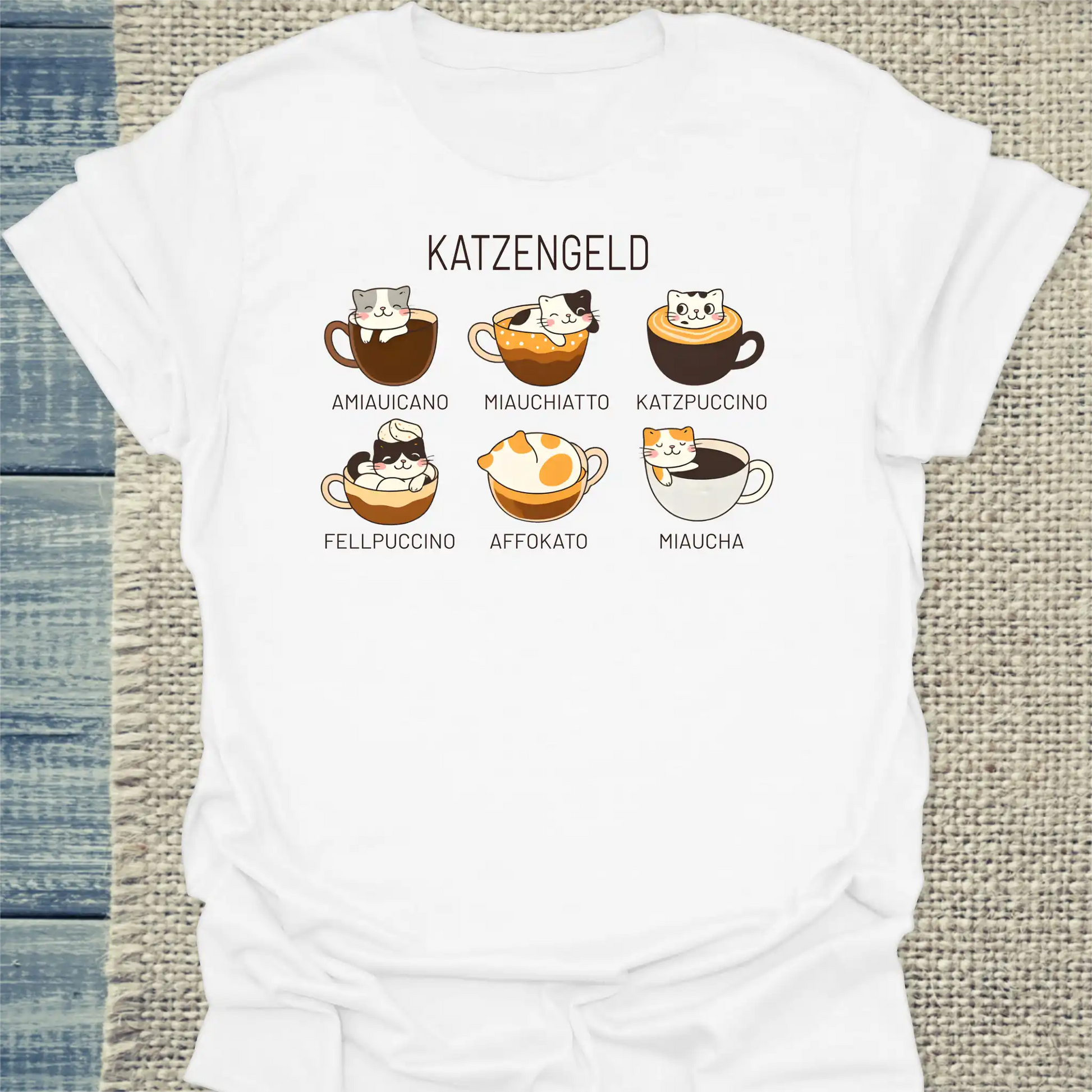 T-Shirt - Katzengeld - Unisex - Katze, Kaffee Weiß