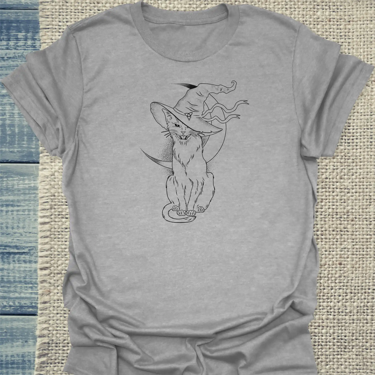 T-Shirt - Katzenhexe - Unisex - Katze, Halloween Grau