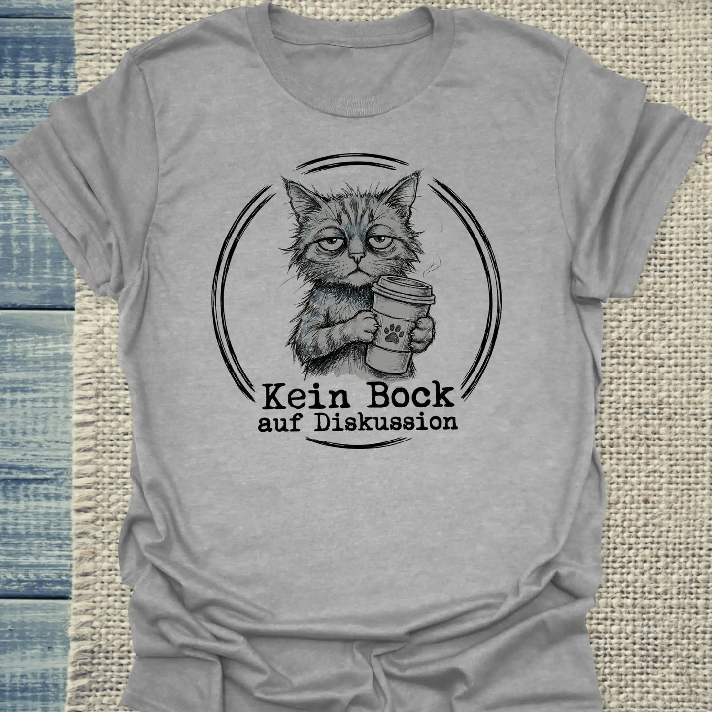 T-Shirt - Kein Bock auf Diskussion - Unisex - Katze & Kaffee Grau