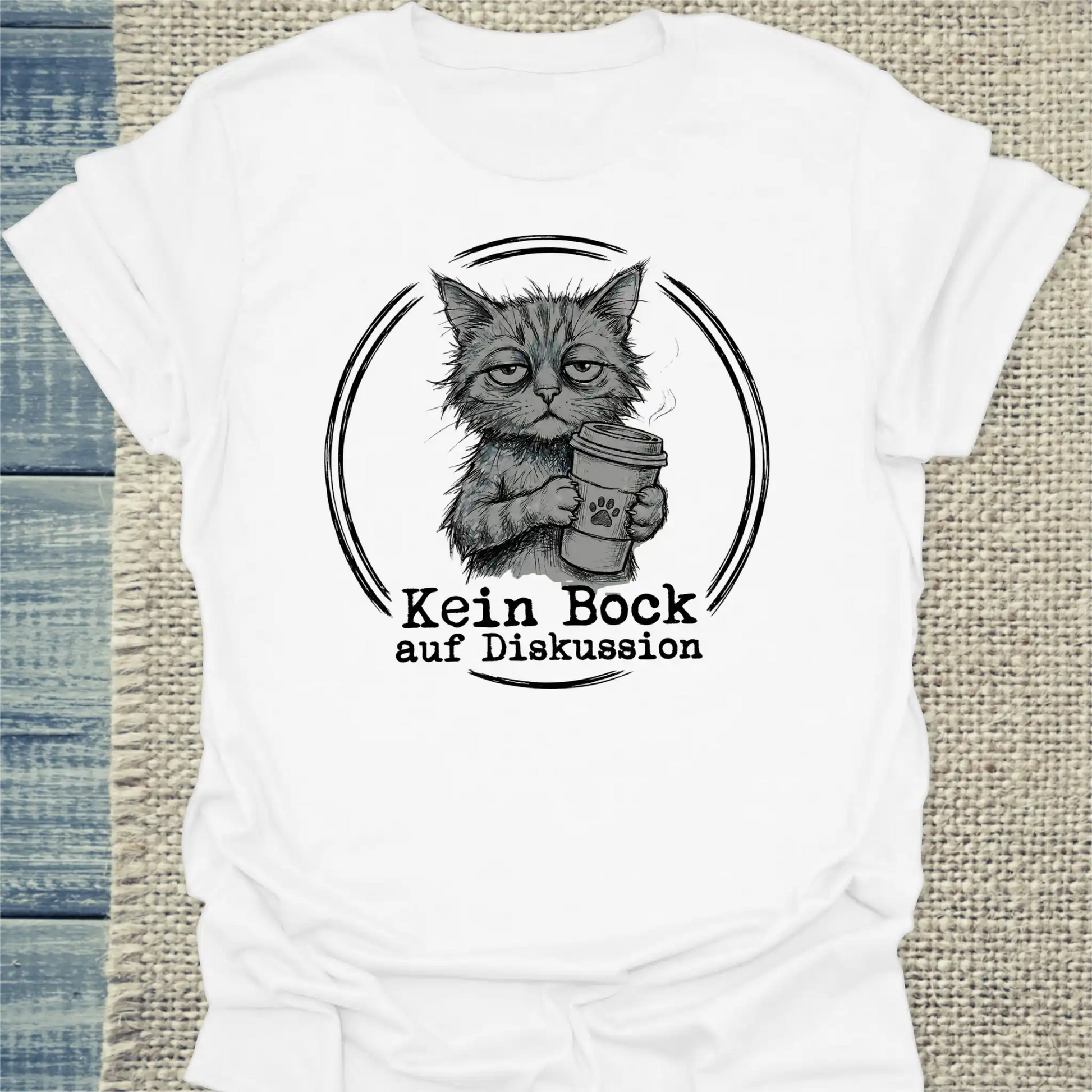 T-Shirt - Kein Bock auf Diskussion - Unisex - Katze & Kaffee Weiß
