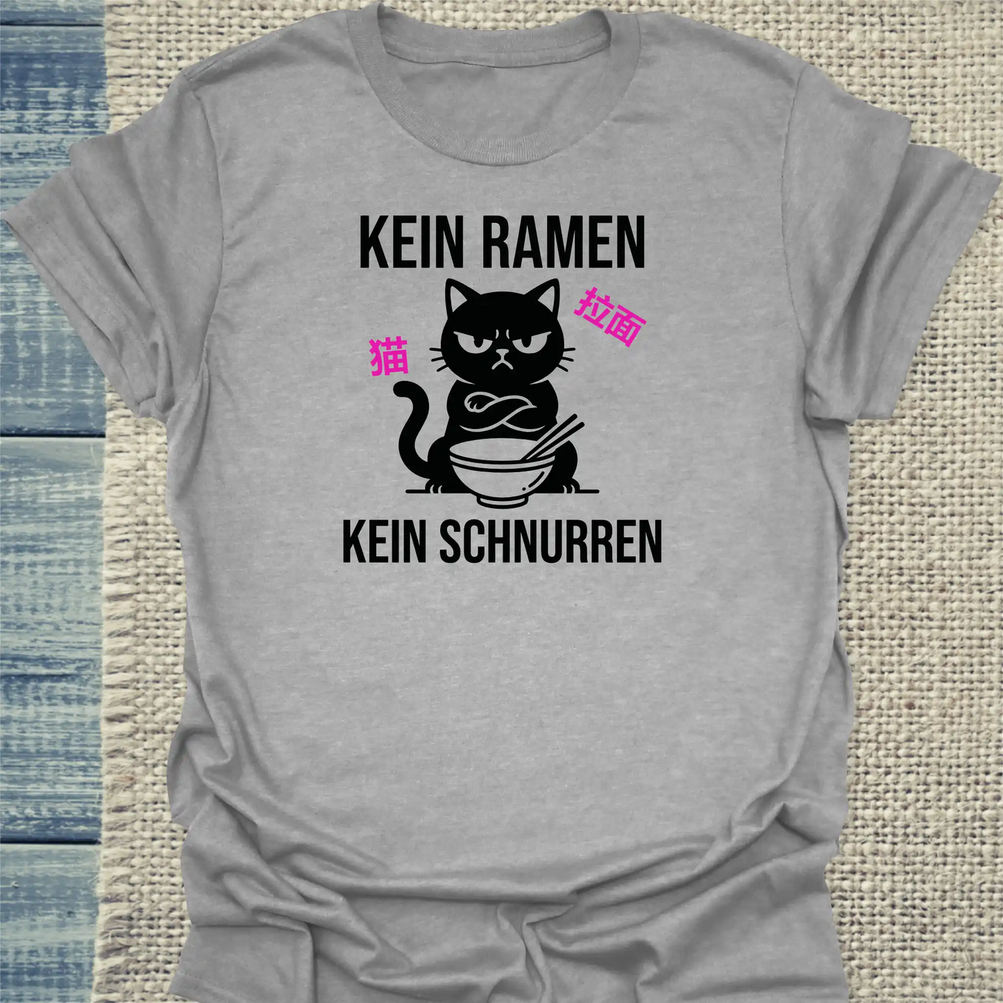 T-Shirt - Kein Ramen - Unisex - Katze, Ramen Grau