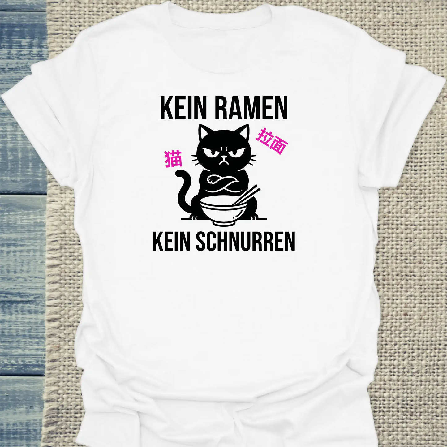 T-Shirt - Kein Ramen - Unisex - Katze, Ramen Weiß