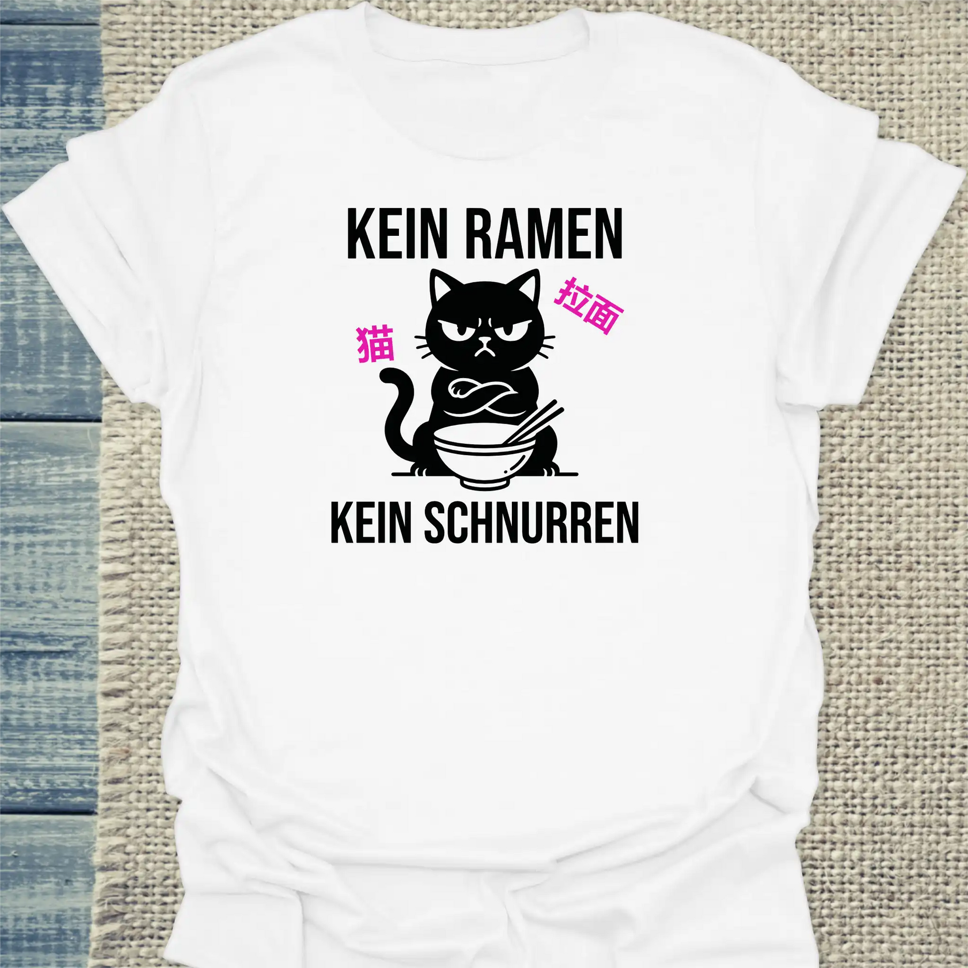 T-Shirt - Kein Ramen - Unisex - Katze, Ramen Weiß