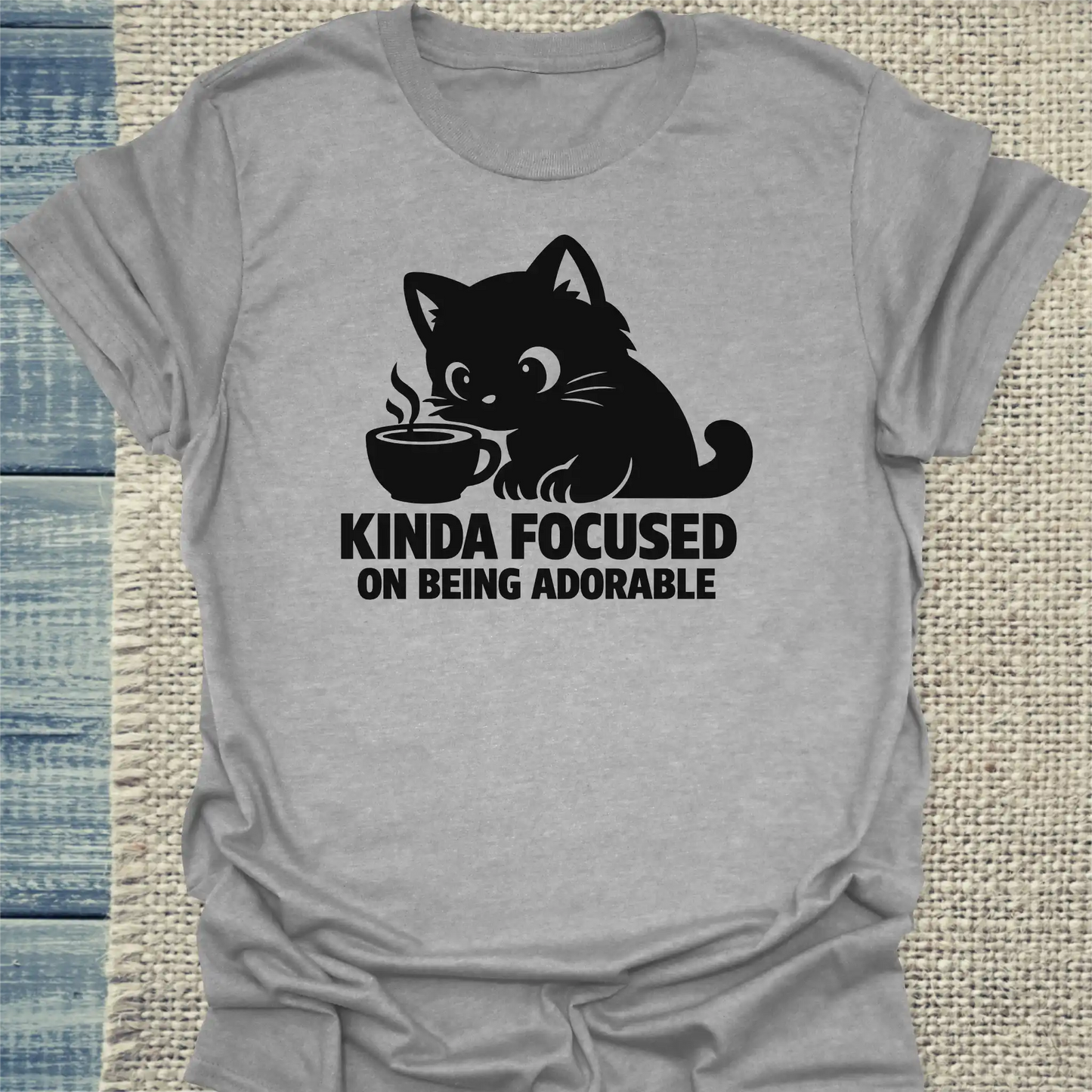 T-Shirt - Kinda focused on being adorable - Unisex - Katze & Kaffee Grau