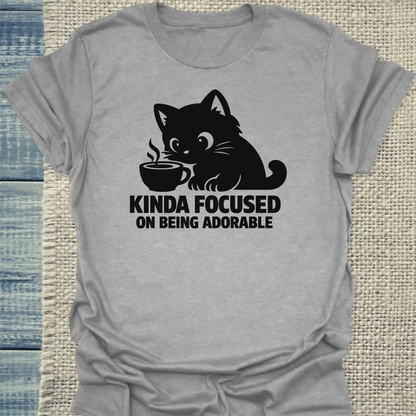 T-Shirt - Kinda focused on being adorable - Unisex - Katze & Kaffee Grau