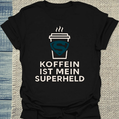 T-Shirt - Koffein ist mein Superheld Becher - Unisex - Kaffee Schwarz