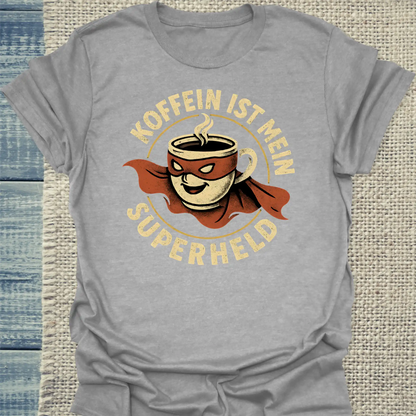 T-Shirt - Koffein ist mein Superheld - Unisex - Kaffee Grau