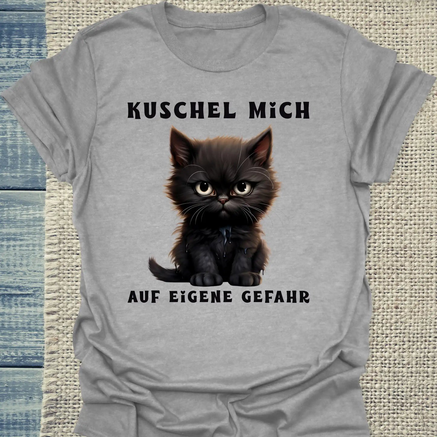T-Shirt - Kuschel Mich - Auf eigene Gefahr - Unisex - Katze Grau