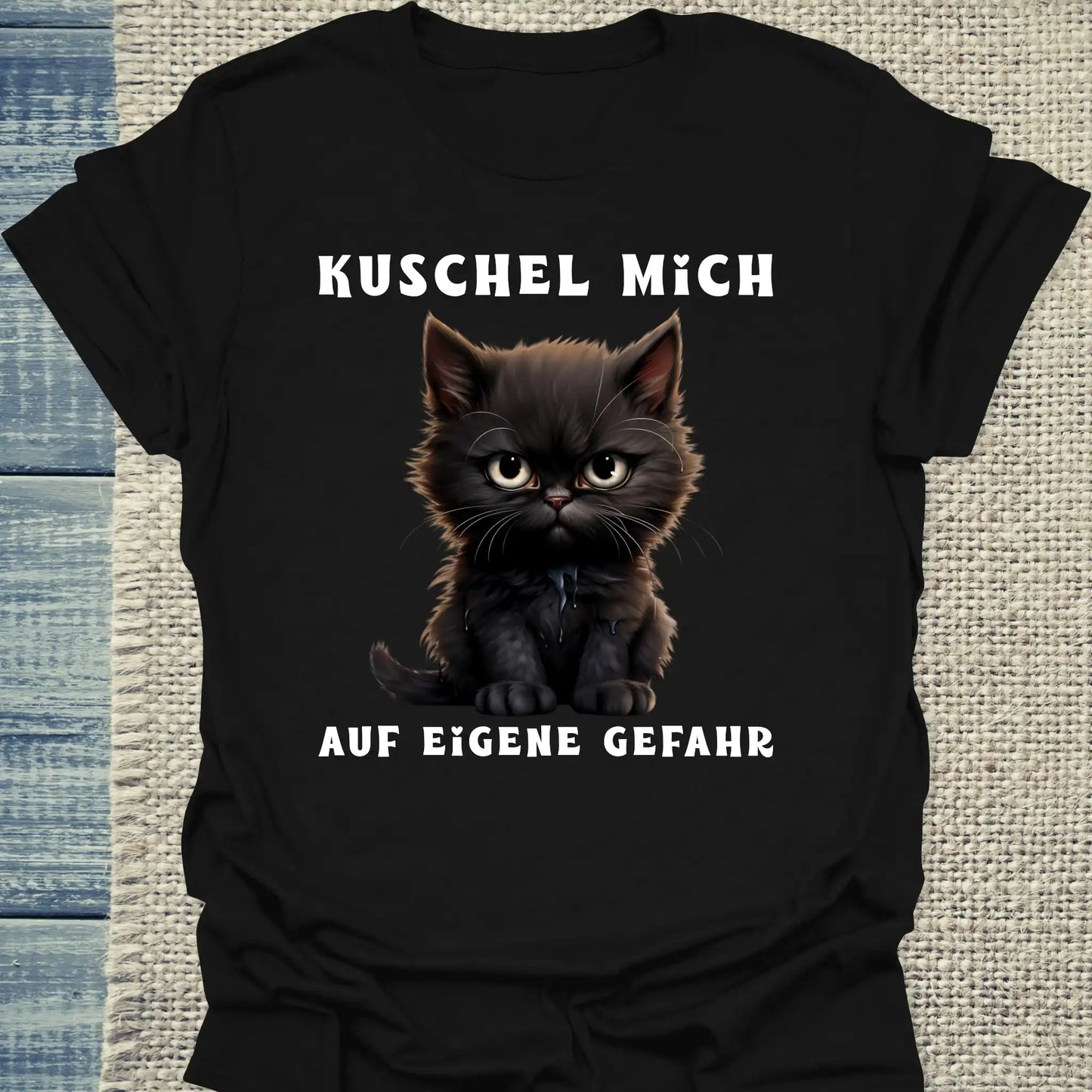 T-Shirt - Kuschel Mich - Auf eigene Gefahr - Unisex - Katze Schwarz