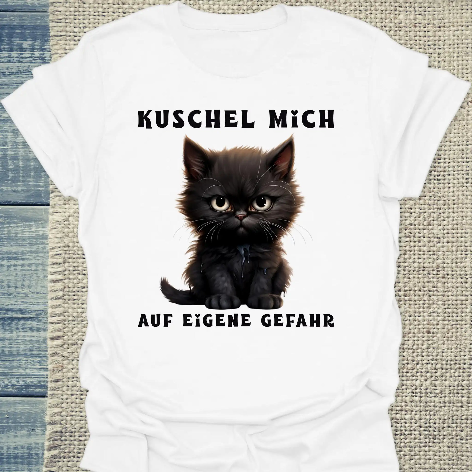 T-Shirt - Kuschel Mich - Auf eigene Gefahr - Unisex - Katze Weiß