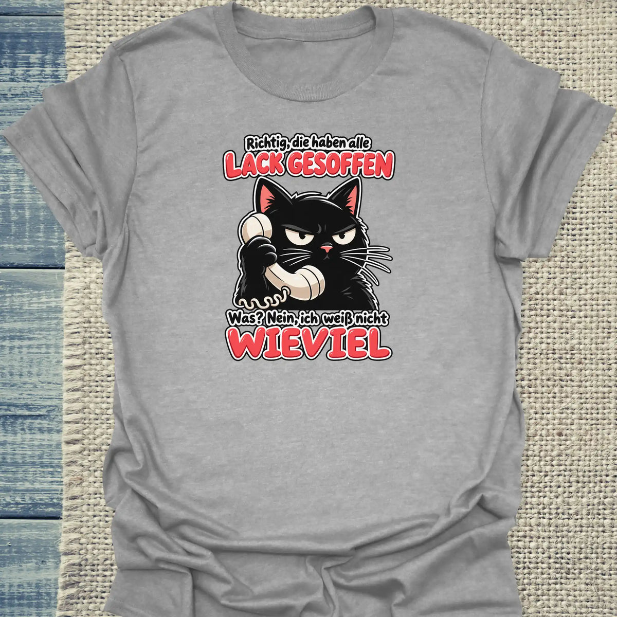 T-Shirt - Lack gesoffen - Unisex - Katze Grau