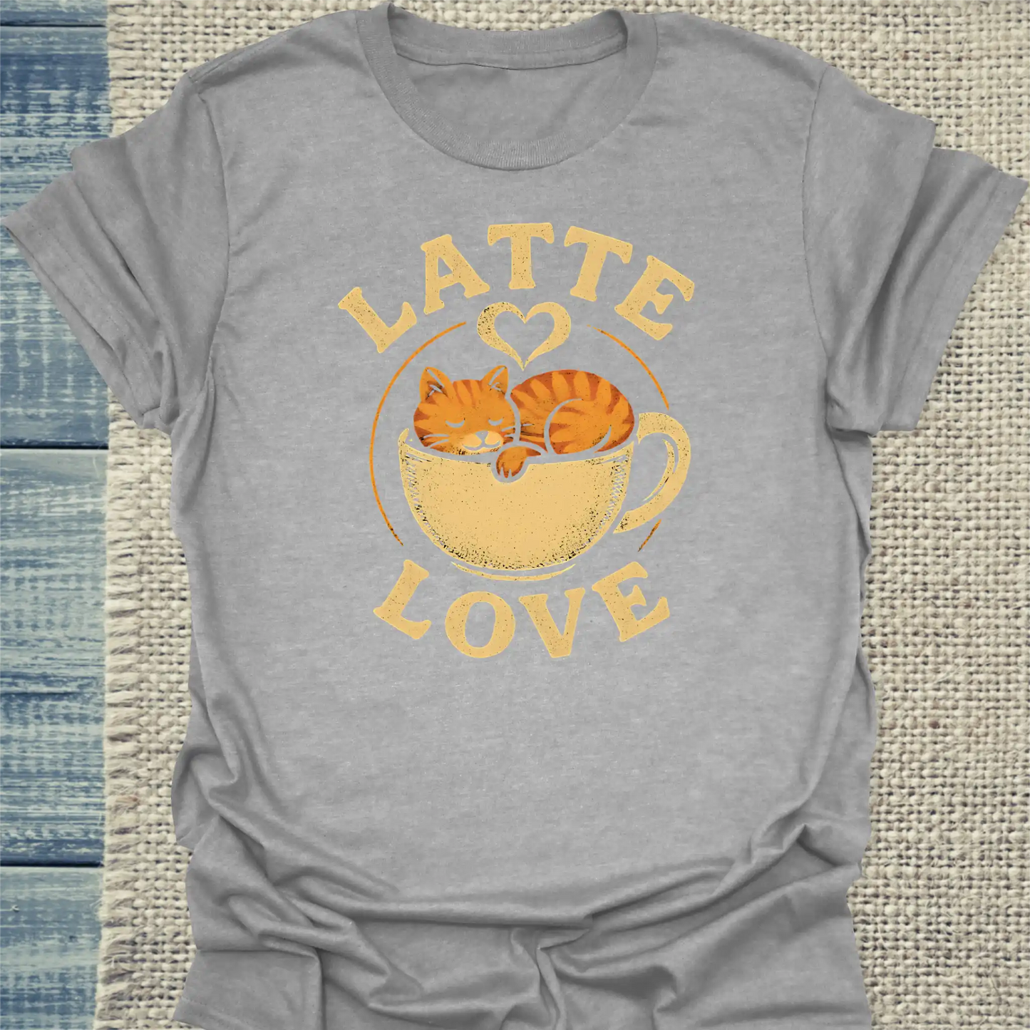 T-Shirt - Latte Love - Unisex - Katze & Kaffee Grau