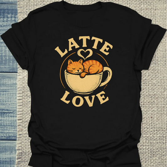 T-Shirt - Latte Love - Unisex - Katze & Kaffee Schwarz