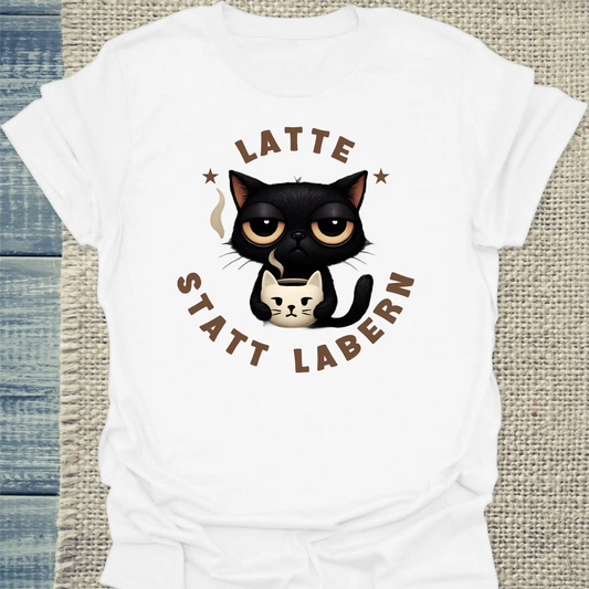 T-Shirt - Latte statt labern - Unisex - Katze, Kaffee Weiß