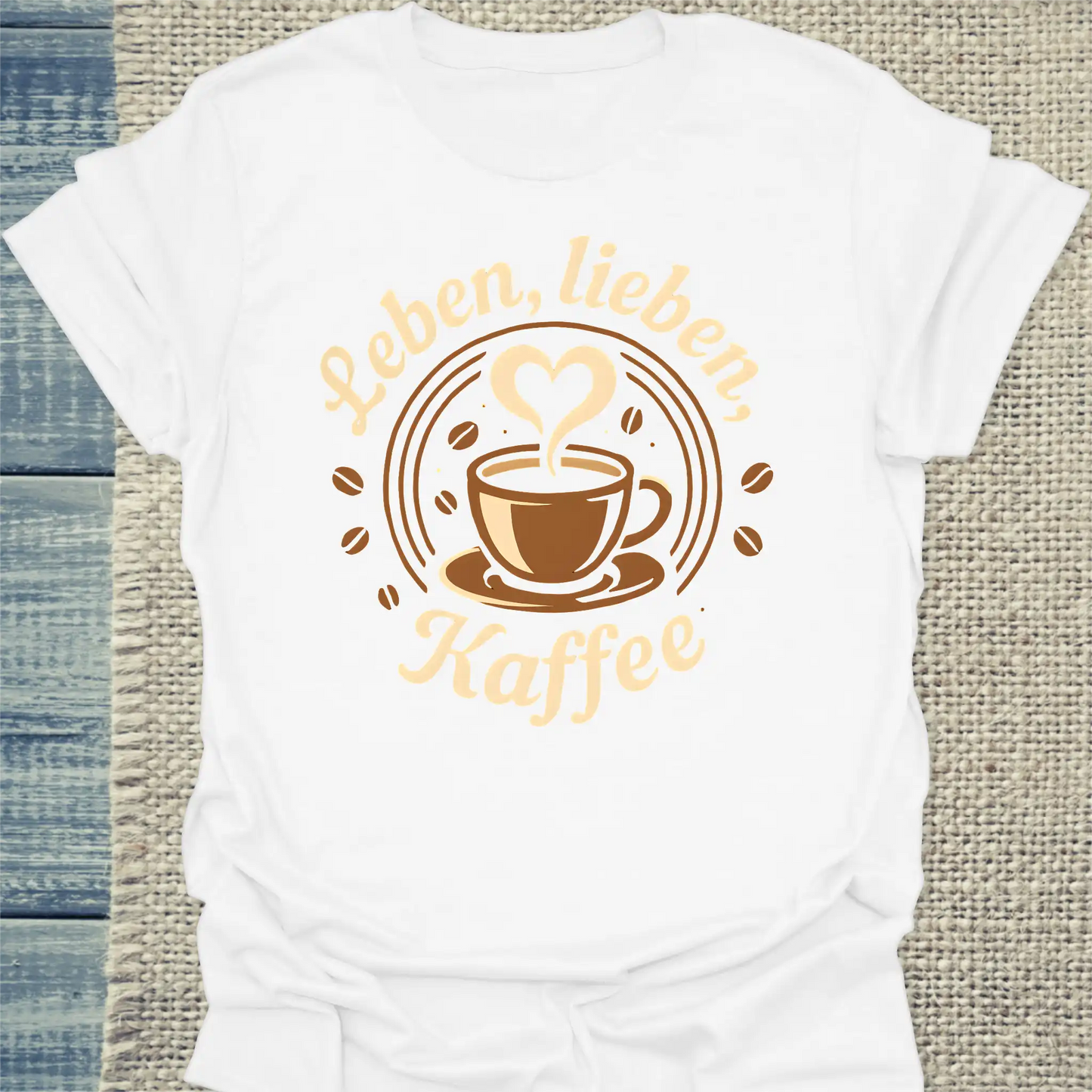 T-Shirt - Leben, lieben, Kaffee - Unisex - Kaffee Weiß