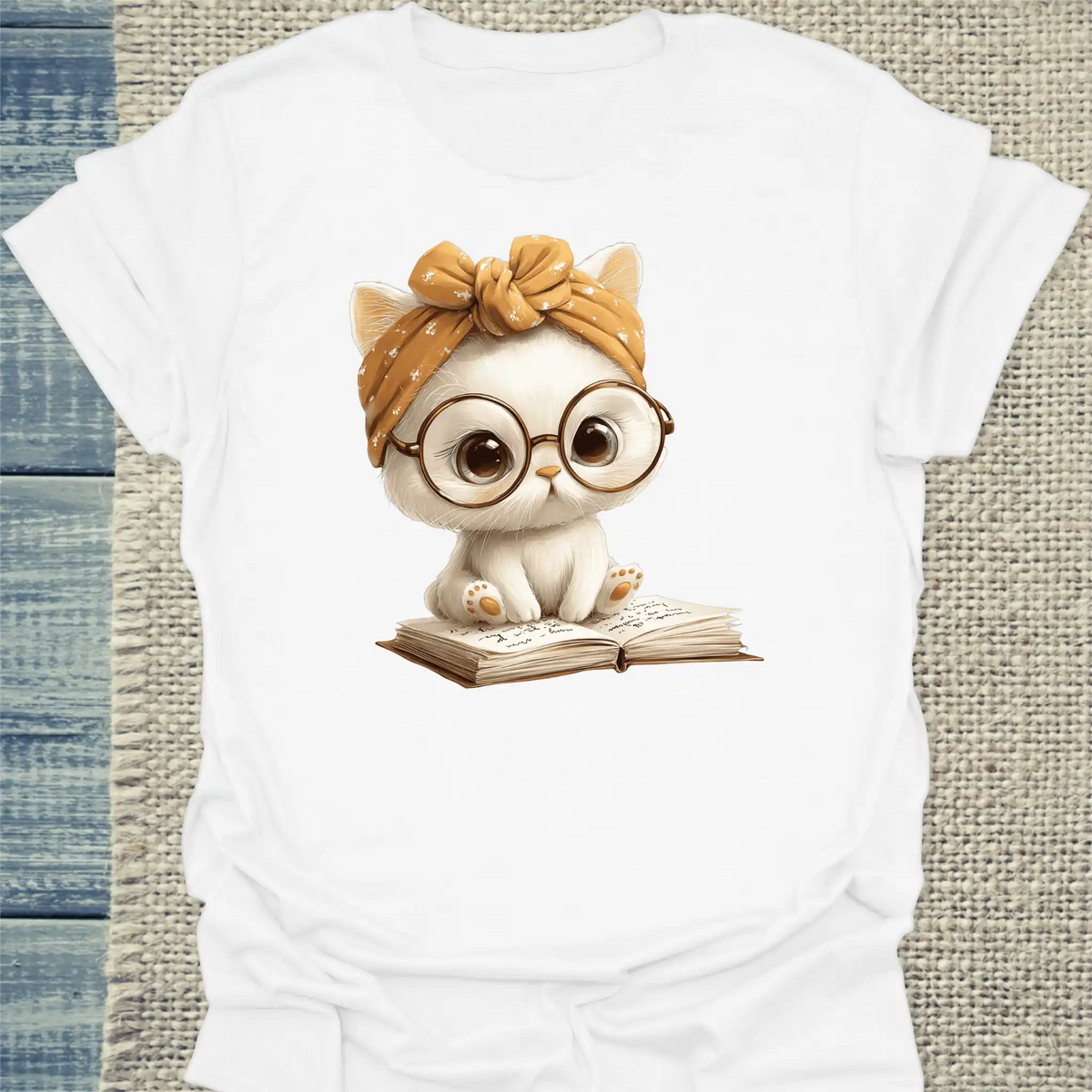 T-Shirt - Lesekatze - Unisex - Katze Weiß