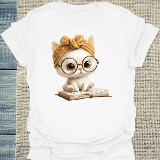 T-Shirt - Lesekatze - Unisex - Katze Weiß