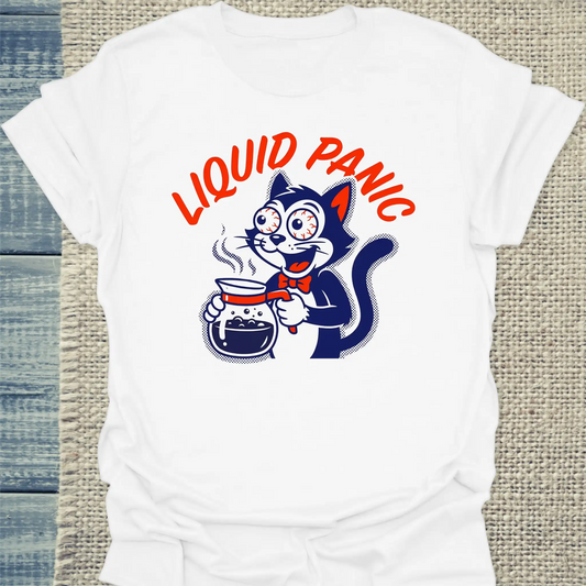 T-Shirt - Liquid Panic - Unisex - Katze & Kaffee Weiß