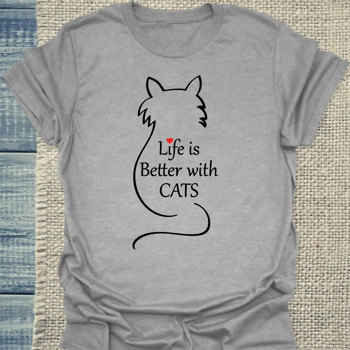 T-Shirt - Live is better with cats - Unisex - Katze Grau