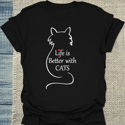 T-Shirt - Live is better with cats - Unisex - Katze Schwarz
