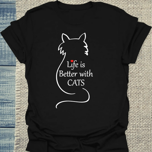 T-Shirt - Live is better with cats - Unisex - Katze Schwarz