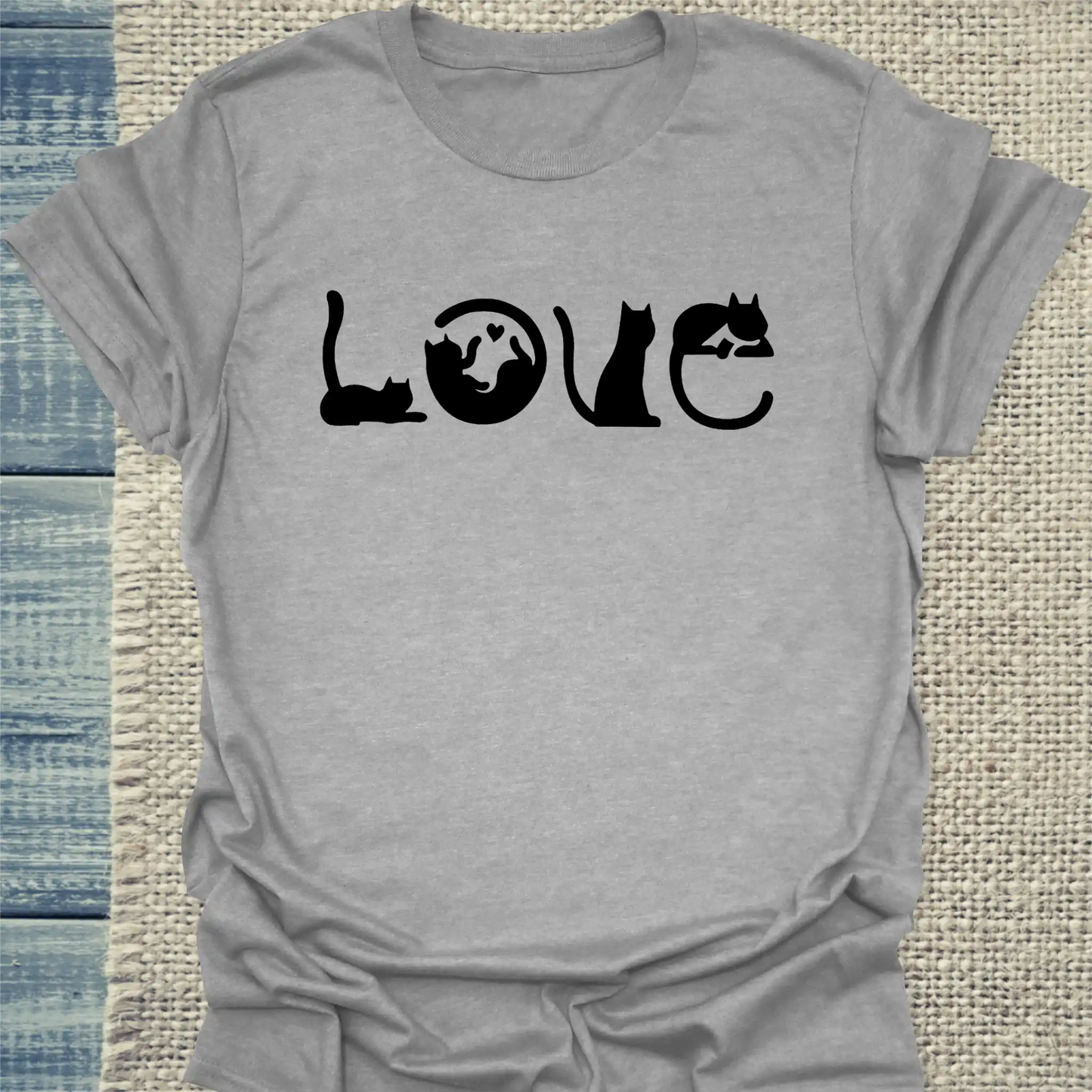 T-Shirt - Love - Katzen - Unisex - Katze Grau