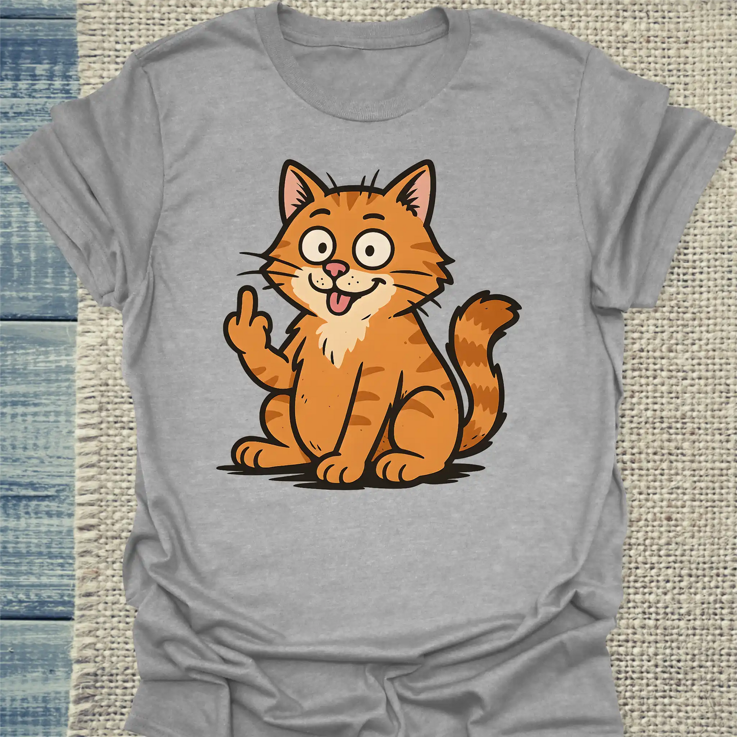 T-Shirt - Lustige Katze zeigt Stinkefinger - Unisex - Katze Grau