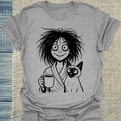 T-Shirt - Lustige Katzenfrau - Unisex - KaffeeMiau Grau