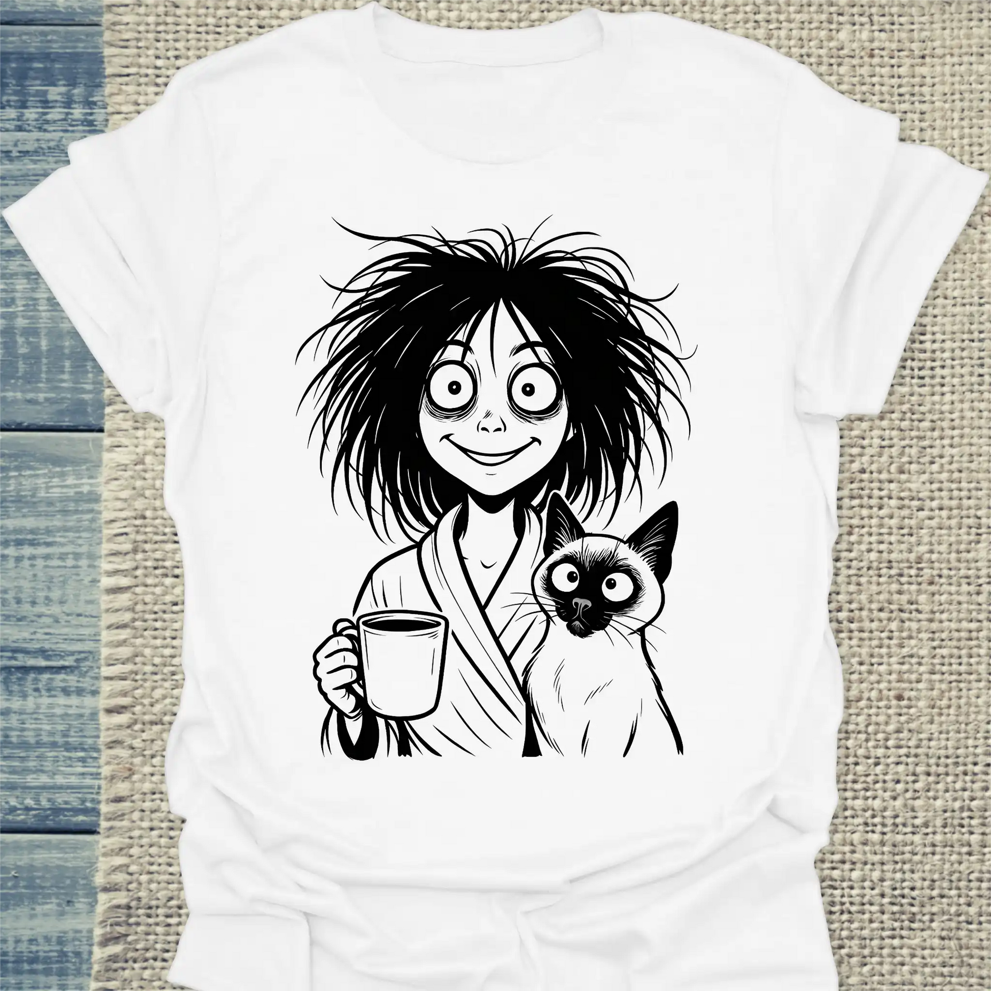 T-Shirt - Lustige Katzenfrau - Unisex - KaffeeMiau Weiß