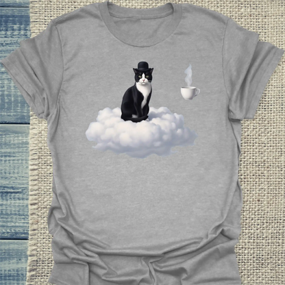 T-Shirt - Magritte Surreal Cat - Unisex - Katze & Kaffee Grau