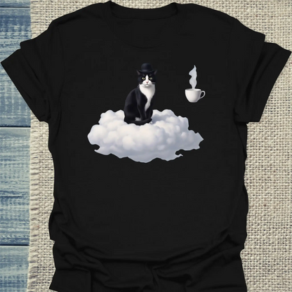 T-Shirt - Magritte Surreal Cat - Unisex - Katze & Kaffee Schwarz