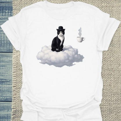T-Shirt - Magritte Surreal Cat - Unisex - Katze & Kaffee Weiß
