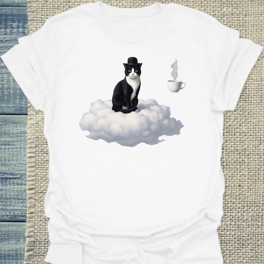 T-Shirt - Magritte Surreal Cat - Unisex - Katze & Kaffee Weiß