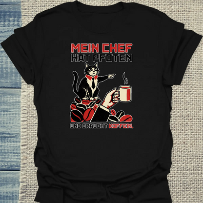 T-Shirt - Mein Chef - Unisex - Katze & Kaffee Schwarz