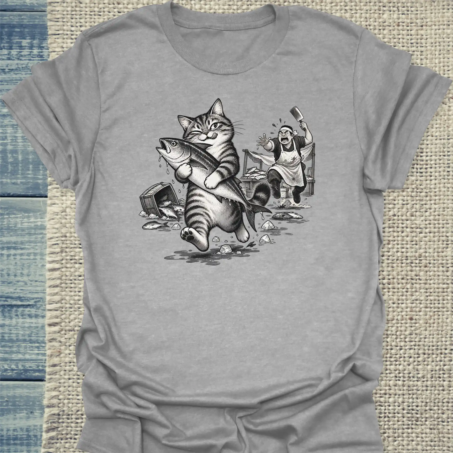 T-Shirt - Mein Fisch - Unisex - Katze Grau
