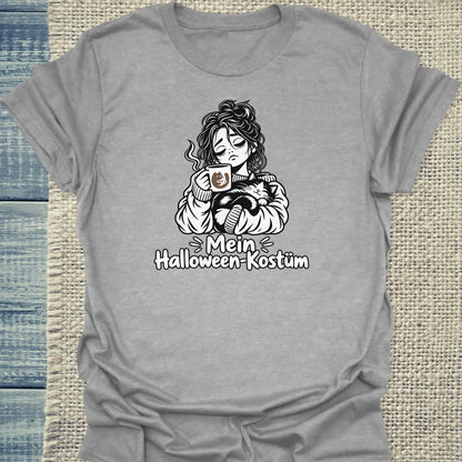T-Shirt - Mein Halloween-Kostüm - Unisex - Katze & Kaffee, Halloween Grau
