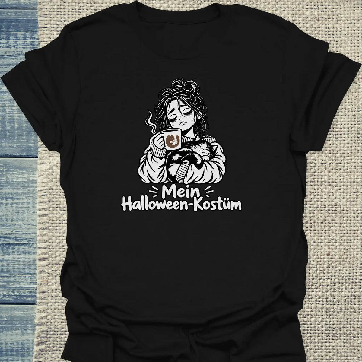 T-Shirt - Mein Halloween-Kostüm - Unisex - Katze & Kaffee, Halloween Schwarz