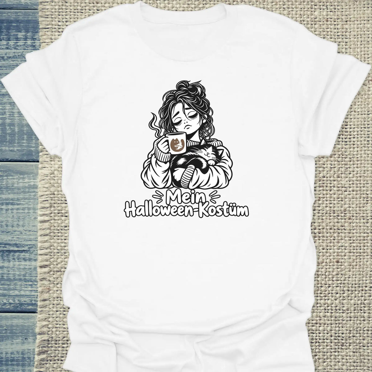 T-Shirt - Mein Halloween-Kostüm - Unisex - Katze & Kaffee, Halloween Weiß