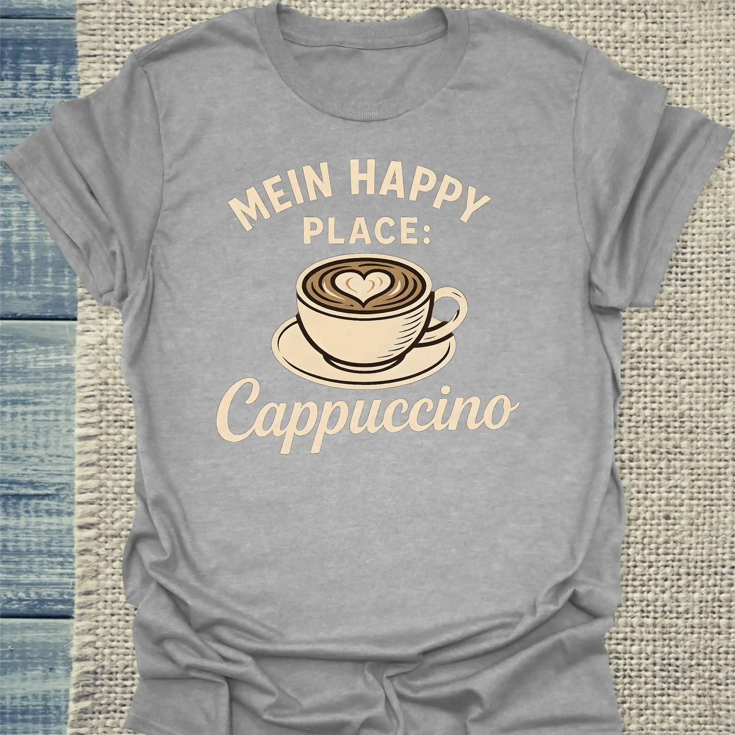 T-Shirt - Mein Happy Place: Cappuccino. - Unisex - Kaffee Grau