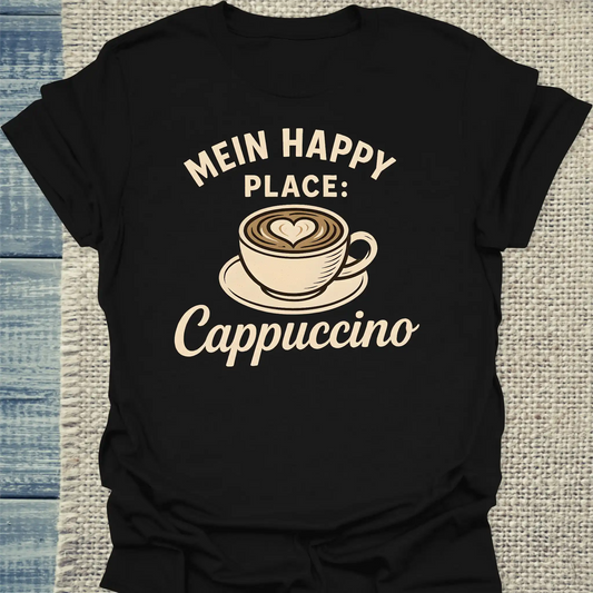 T-Shirt - Mein Happy Place: Cappuccino. - Unisex - Kaffee Schwarz