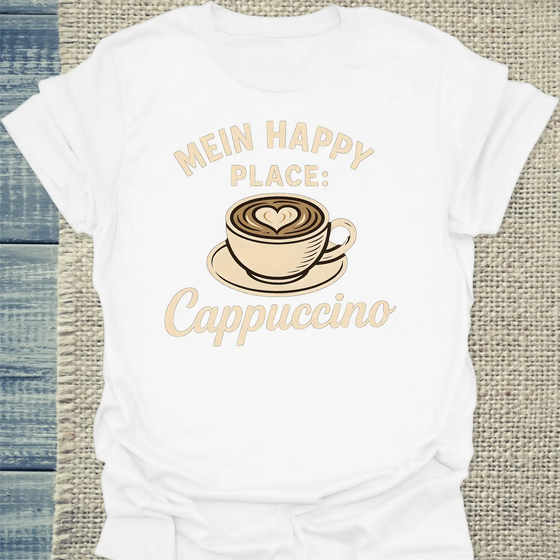 T-Shirt - Mein Happy Place: Cappuccino. - Unisex - Kaffee Weiß