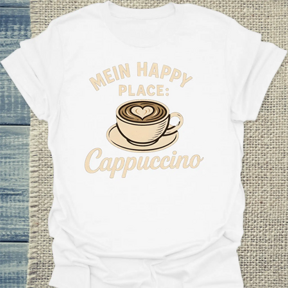 T-Shirt - Mein Happy Place: Cappuccino. - Unisex - Kaffee Weiß