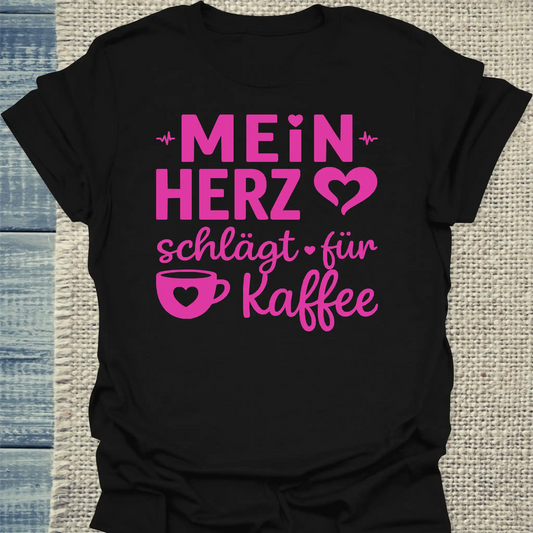 T-Shirt - Mein Herz schlägt für Kaffee - Unisex - Kaffee Schwarz