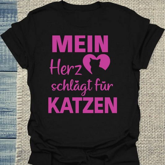 T-Shirt - Mein Herz schlägt für Katzen - Unisex - Katze Schwarz