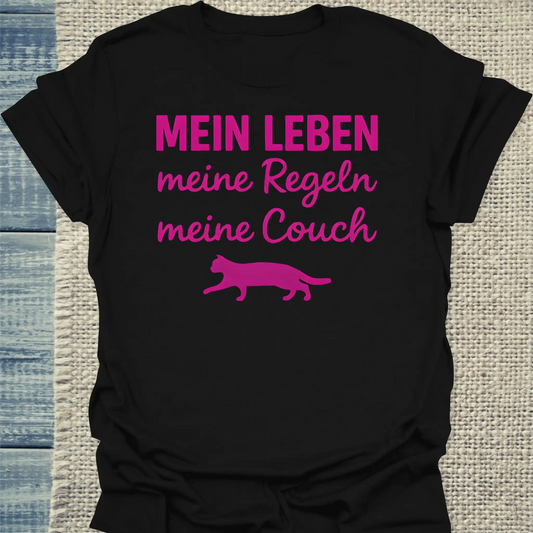 T-Shirt - Mein Leben, meine Regeln, meine Couch - Unisex - Katze Schwarz