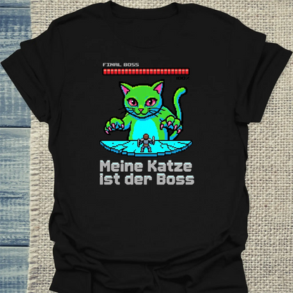 T-Shirt - Meine Katze ist der Boss - 8-bit - Unisex - Katze Schwarz